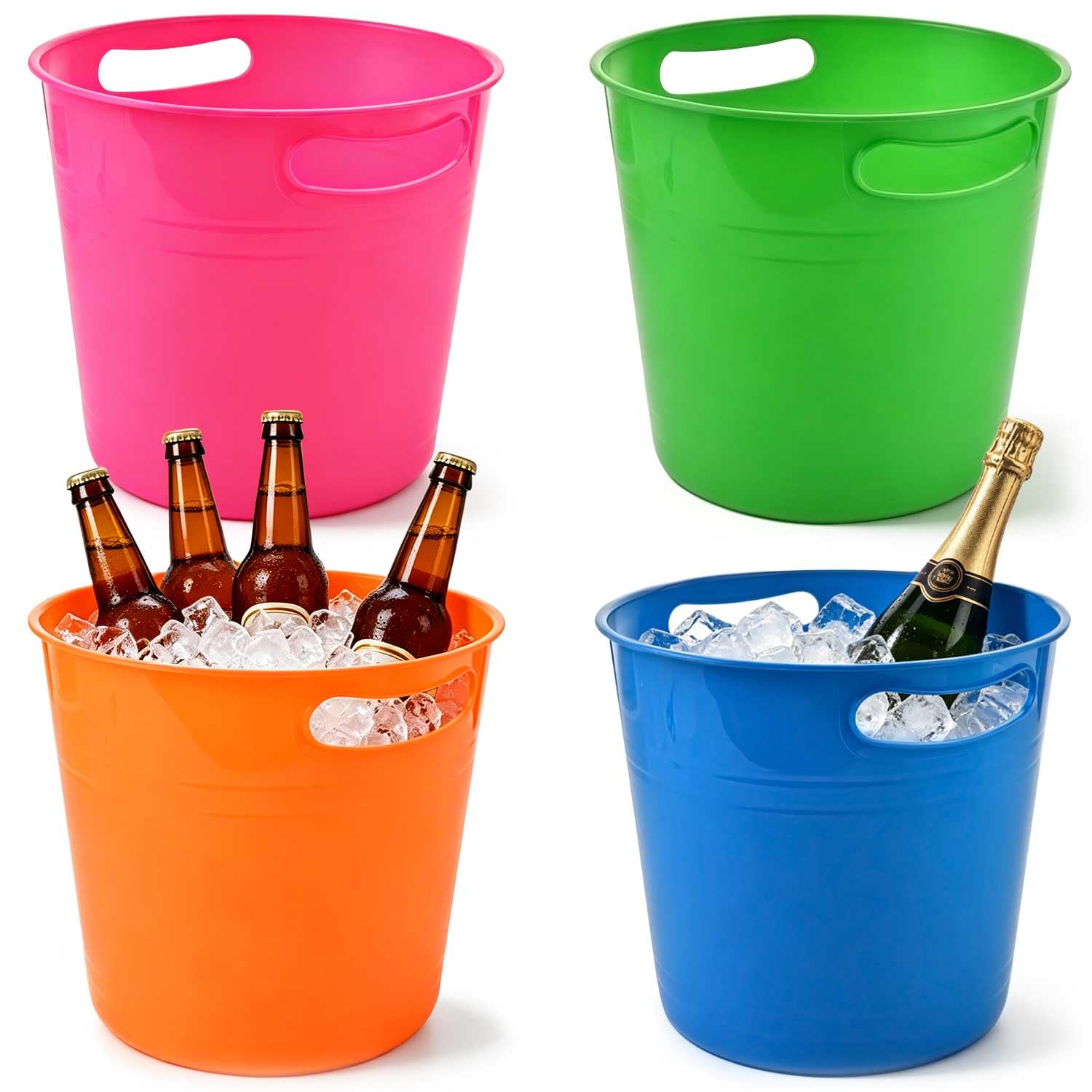 Photo 1 of [PARTIAL SET: 2PCS] OBTANIM 4 Pack Colorful Plastic Buckets Drink Cooler Storage Ice Pails with Handles for Plants, Party Favors Organizing, Home Decor or Classrooms Pencil Storage