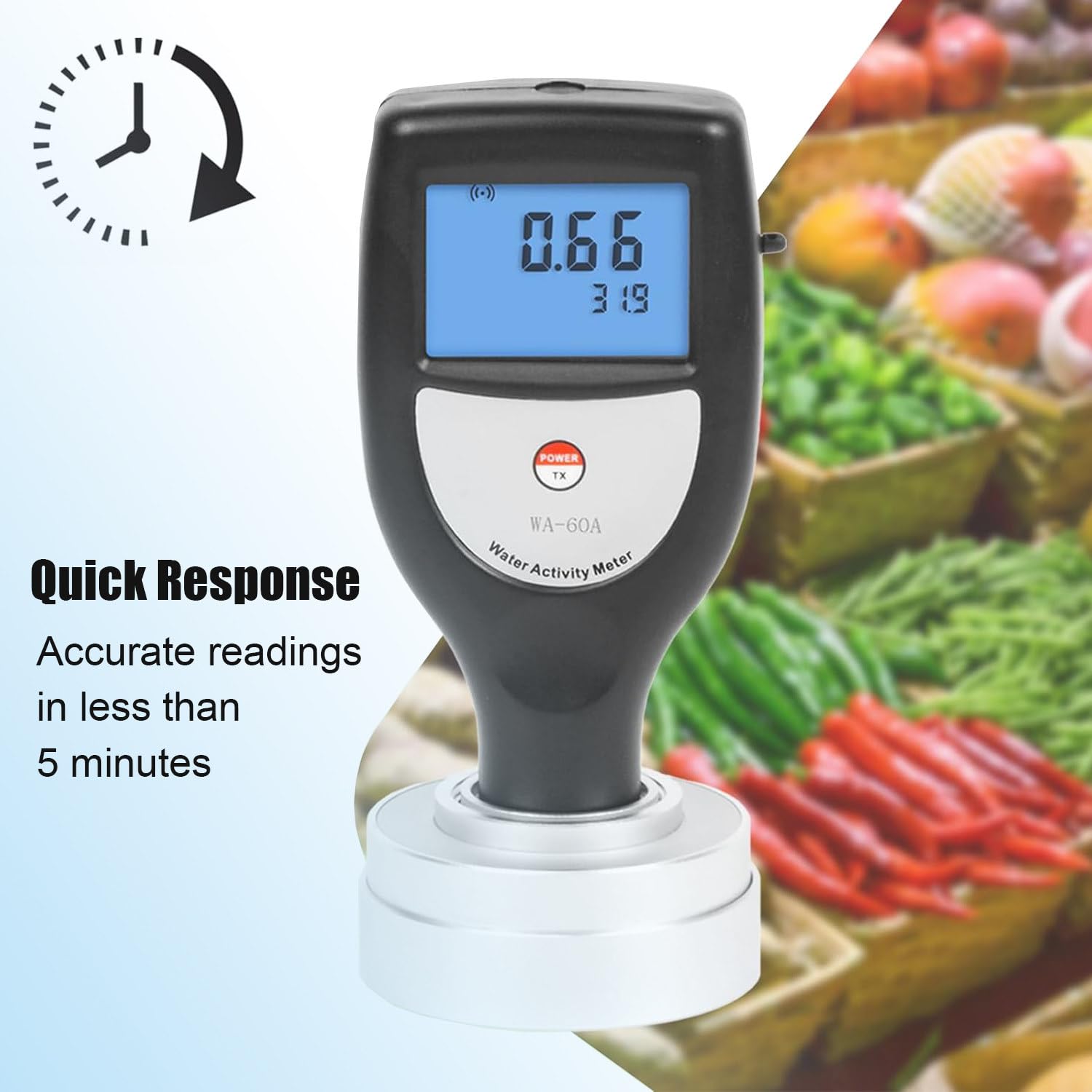 Medidor de actividad de agua portátil con pantalla LED para pruebas de humedad de alimentos en cecina, frutas secas, granos y verduras