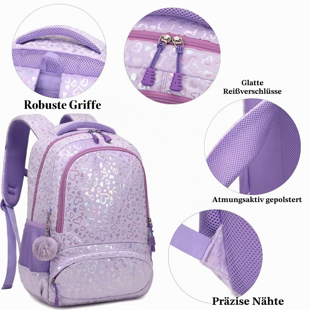 Kimwadalh Schulrucksack Mädchen Plüsch Rucksack Lieblich Kinderrucksack Schulranzen für Mädchen Leichtgewicht Schultasche Set mit Lunchpaket Tasche und Mäppchen,passend 15 Zoll Laotop