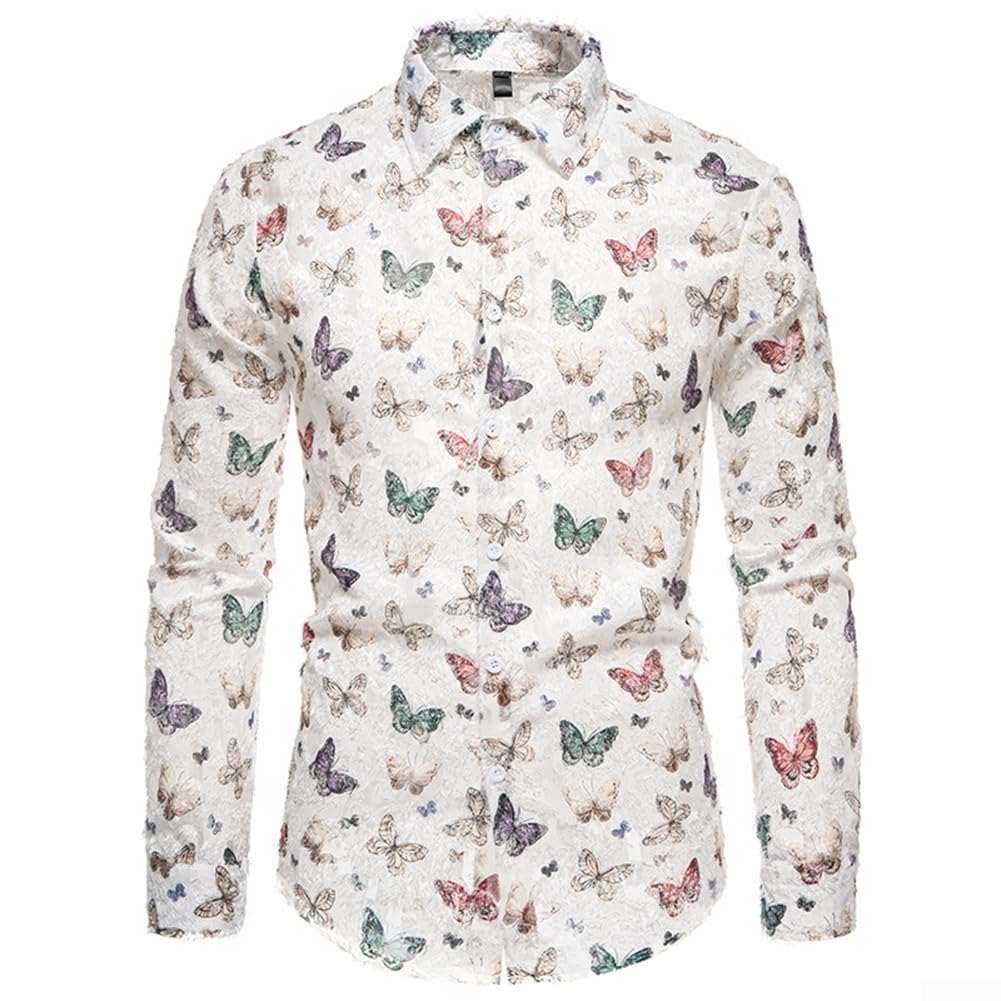 Chemise à manches longues à la mode avec motif papillon pour homme (Couleur L)