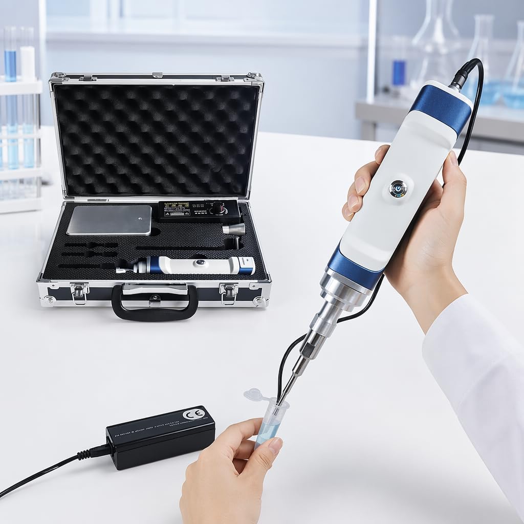 Homogeneizador ultrasónico portátil mini, disruptor celular, emulsionador de laboratorio de 0,1 a 300 ml con varilla de Φ8 mm y soporte de acero inoxidable.