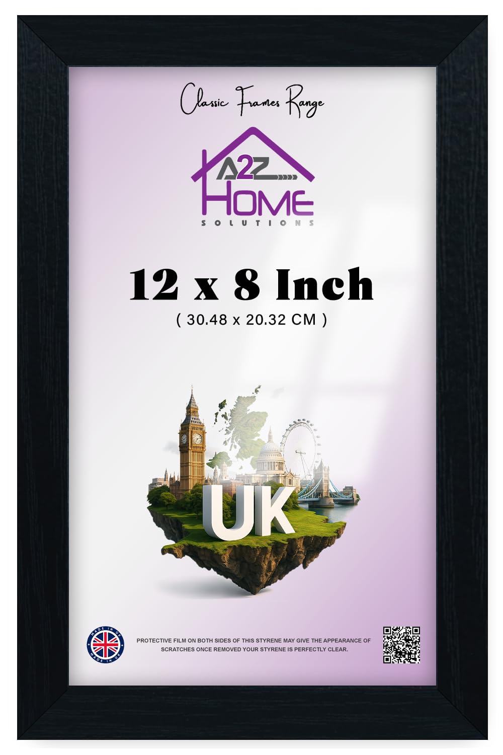 A2Z Home Solutions Elegant Picture Poster Frame 12 X 8 Inch Wood Finish Rectangle Display For Living Room Decor Black With Sleek Profile And Easy Wall Mount Hardware 30.48 X 20.32 CM