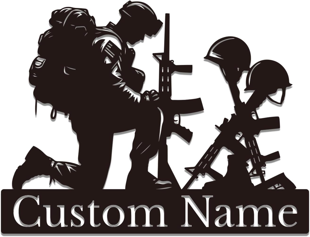 Personalized Soldier Metal Wall Art - Custom Military Silhouette Sign, Army Veteran Gift, Tactical Man Cave Decor, Patriotic Home Accent, Durable Metal Tribute (Style-1)