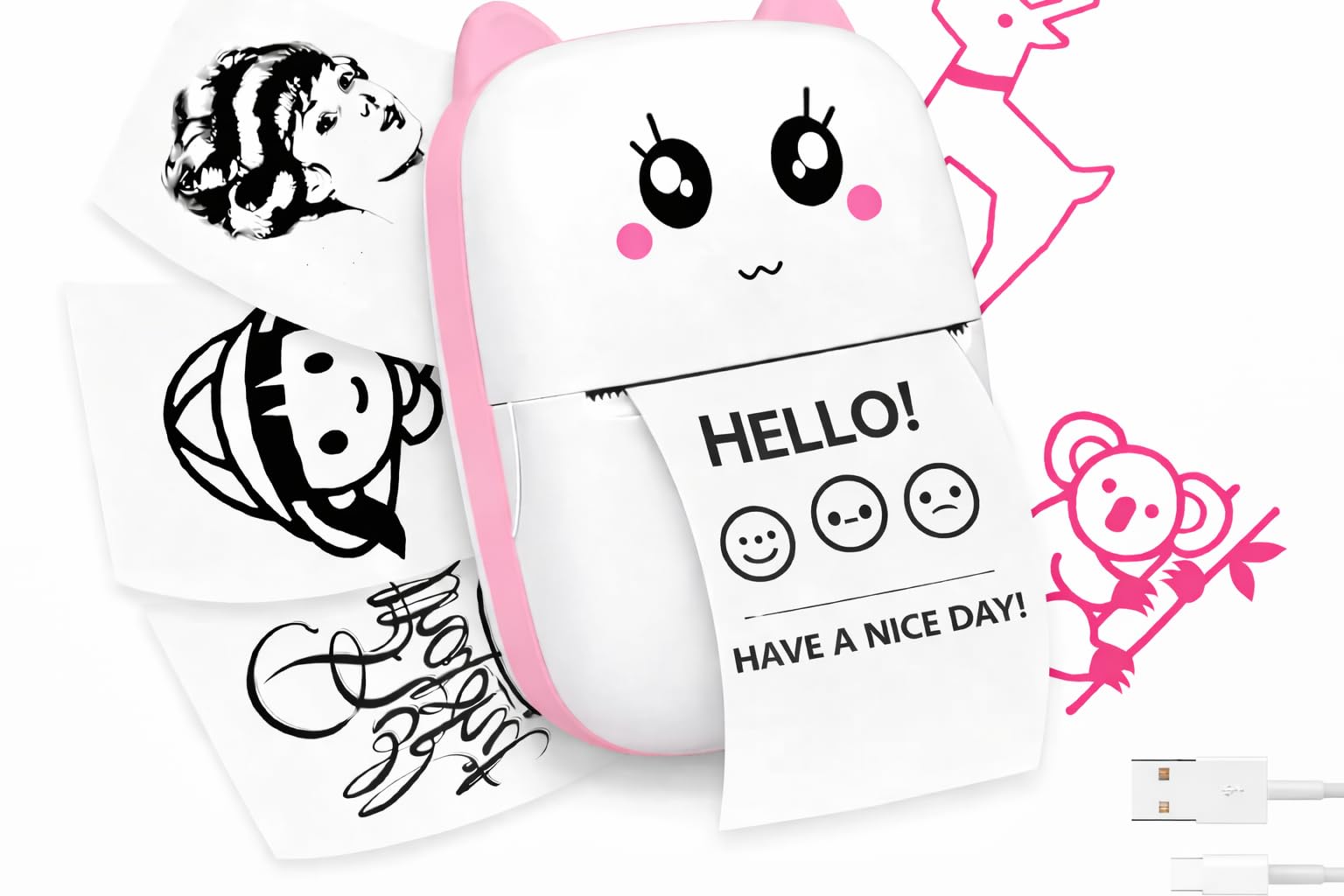 Mini Bluetooth Thermal Printer for Kids | Cute Kitty Design | Portable & Rechargeable | Ink-Free Printing | Safe & Durable | Ideal for Students, Notes, Stickers & Fun Learning (Pink)-image-20