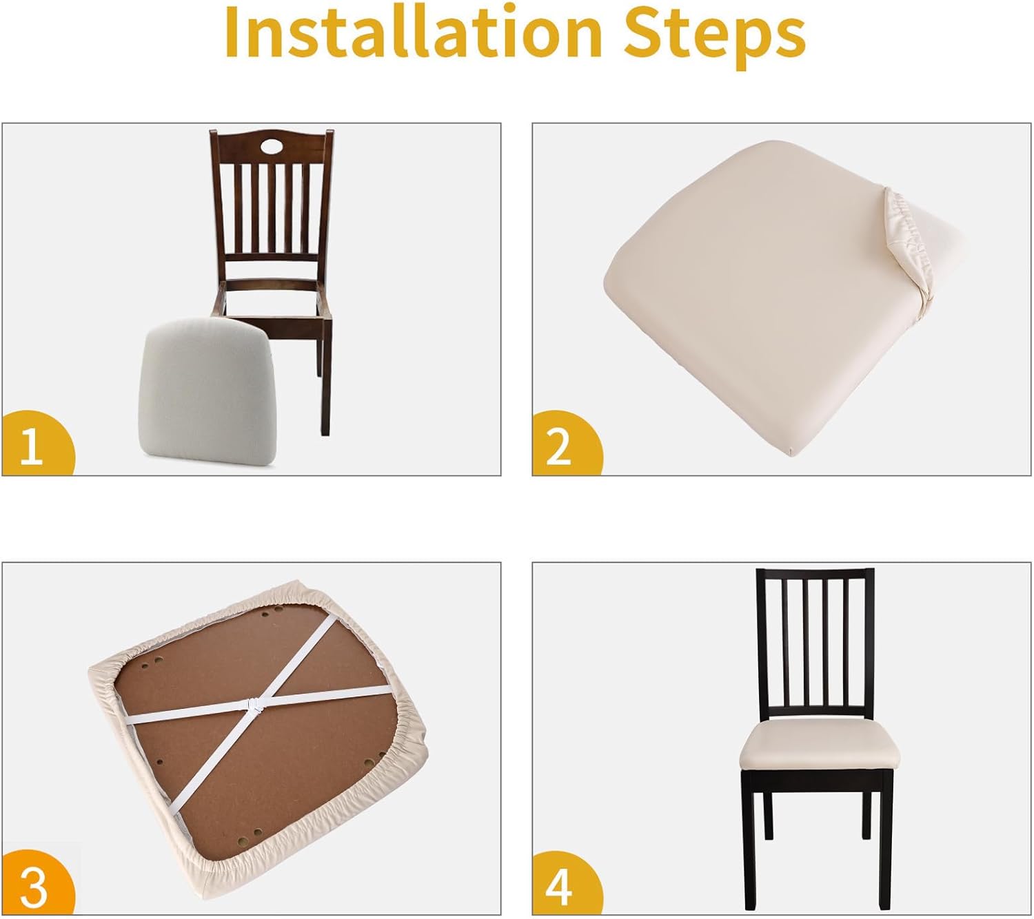 YISUN Waterproof Chair Seat Covers Set of 6, Pu Leather Dining Room Chair Covers, Stretch Chair Cover for Dining Room Chair Protector Slipcover for Kitchen, Hotel (6, Pu Pale Beige)