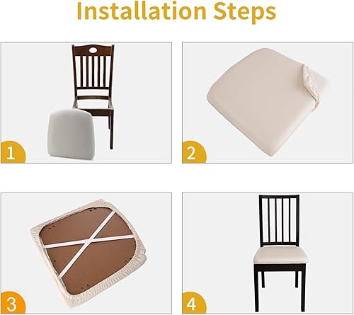 Vista 52 de YISUN Juego de 6 fundas para asiento para silla, de piel sintética, impermeables, para sillas de comedor, fundas elásticas para sillas de comedor