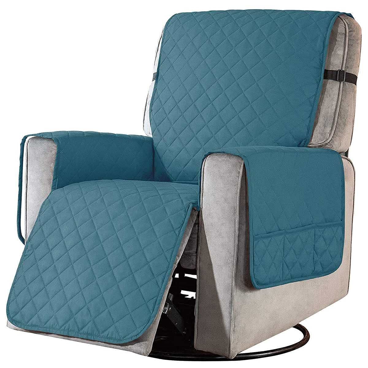 GSJNHY Armchair Cover Elastic Recliner Cover Slipcover Massage Armchair Sofa Couch Cover Stretch Home Furniture Protector Slipcovers With Side Pocket(Peacock blue)