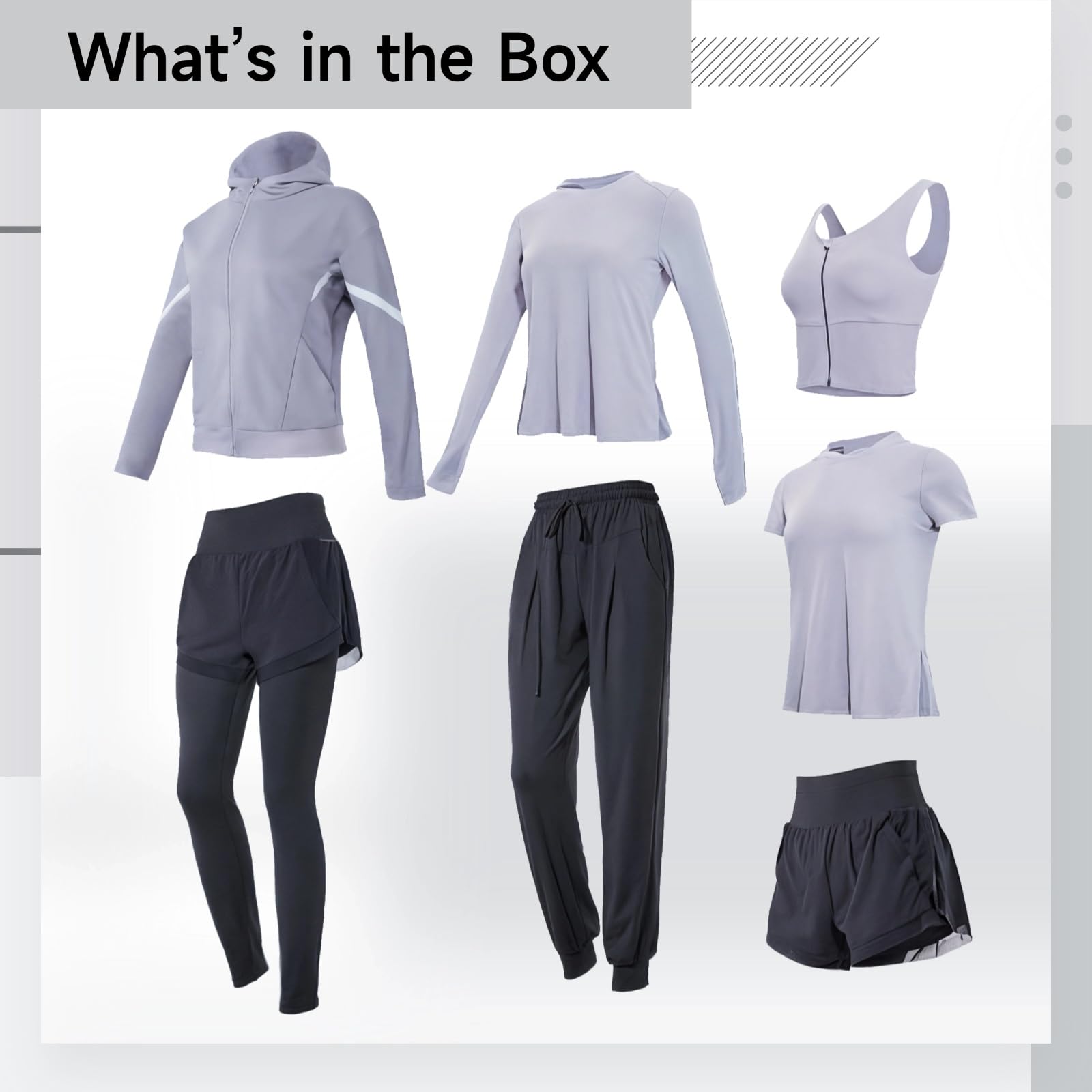 Conjunto de entrenamiento morado, ropa de ejercicio de 7 piezas para mujer, incluye chaqueta con cremallera completa, tela elástica transpirable, material antibolitas, disponible en XXL, perfecto para