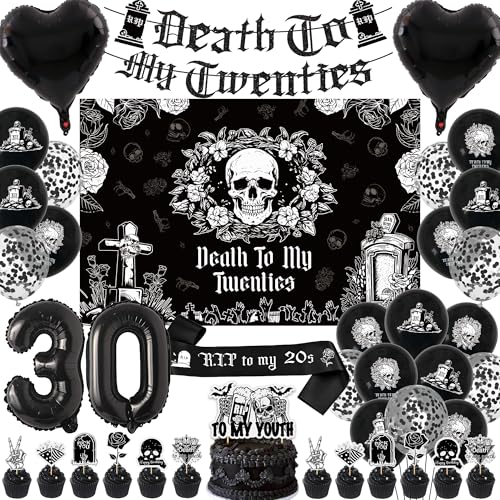 Décorations d'anniversaire Rip to My 20s au design noir mat élégant