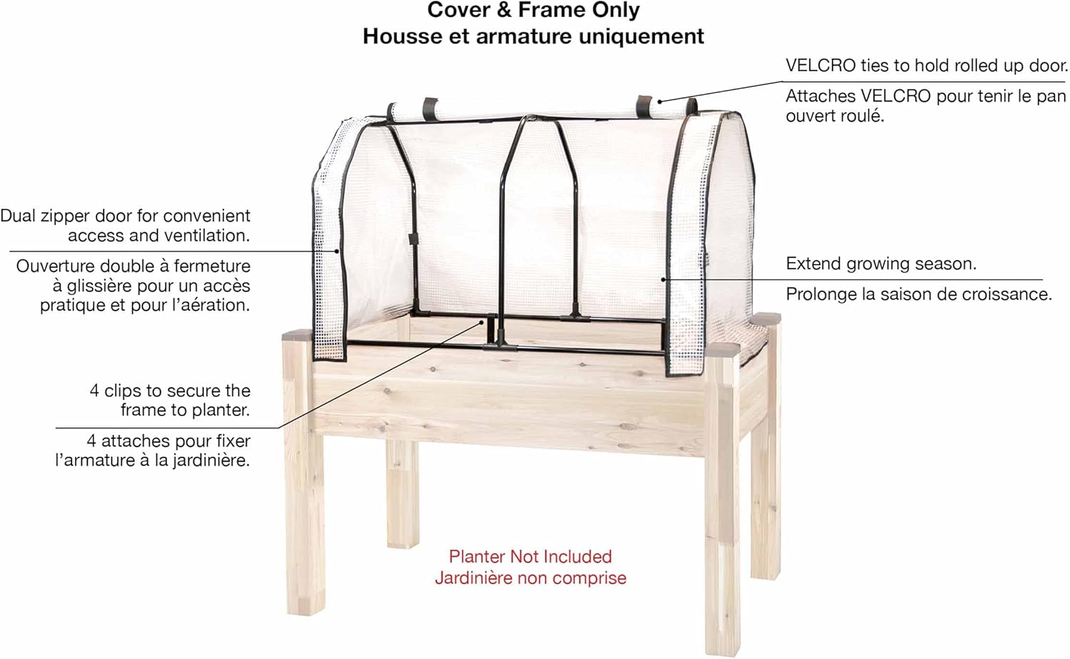 CedarCraft Greenhouse & Bug Cover Combo 32''W x 43''L x 24''H - Provides The Perfect microclimate for Your Plants. Includes 1 Frame & 2 Cover. Planter NOT Included, Black Frame