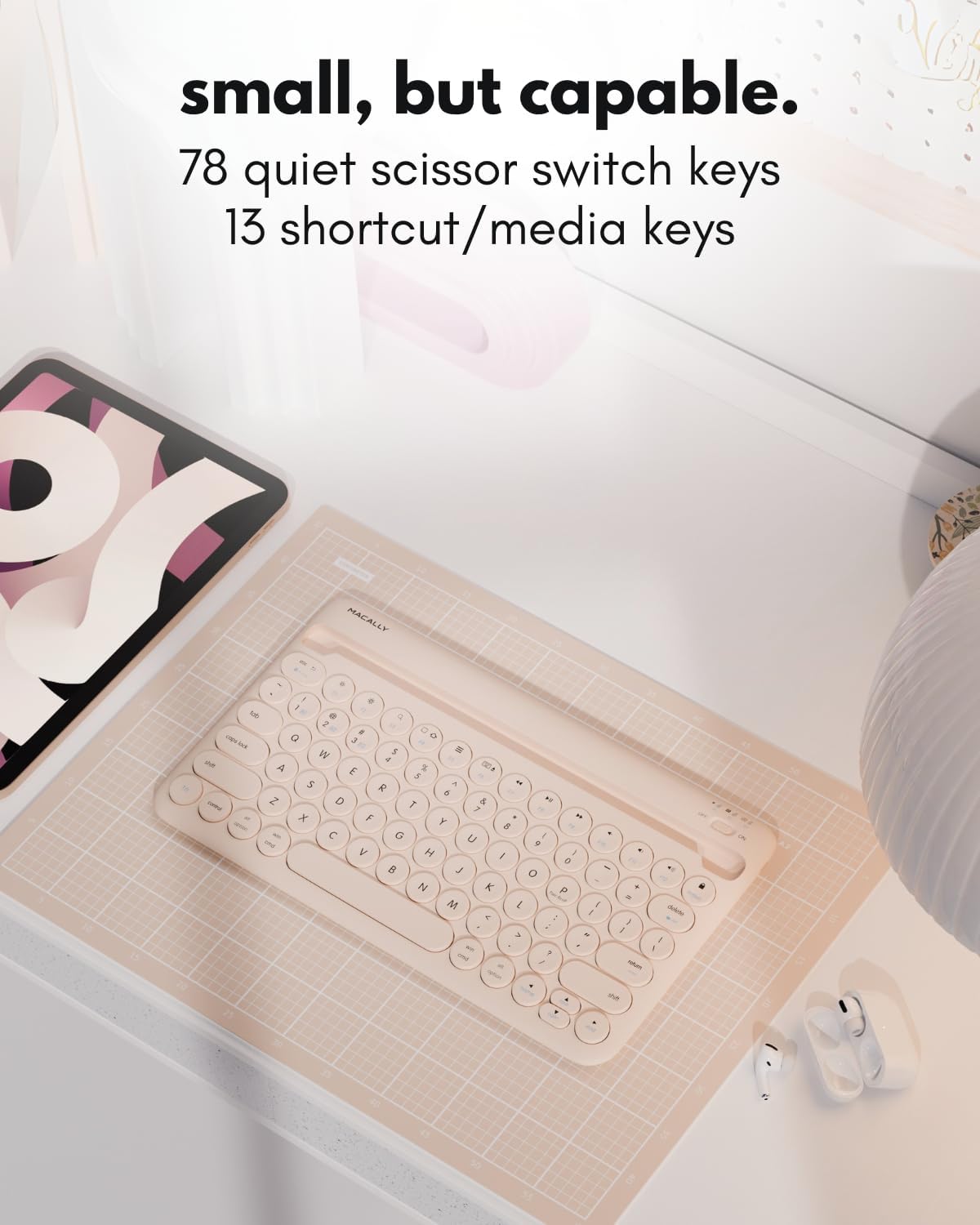 Close-up of Macally keyboard showing 78 keys and shortcut keys