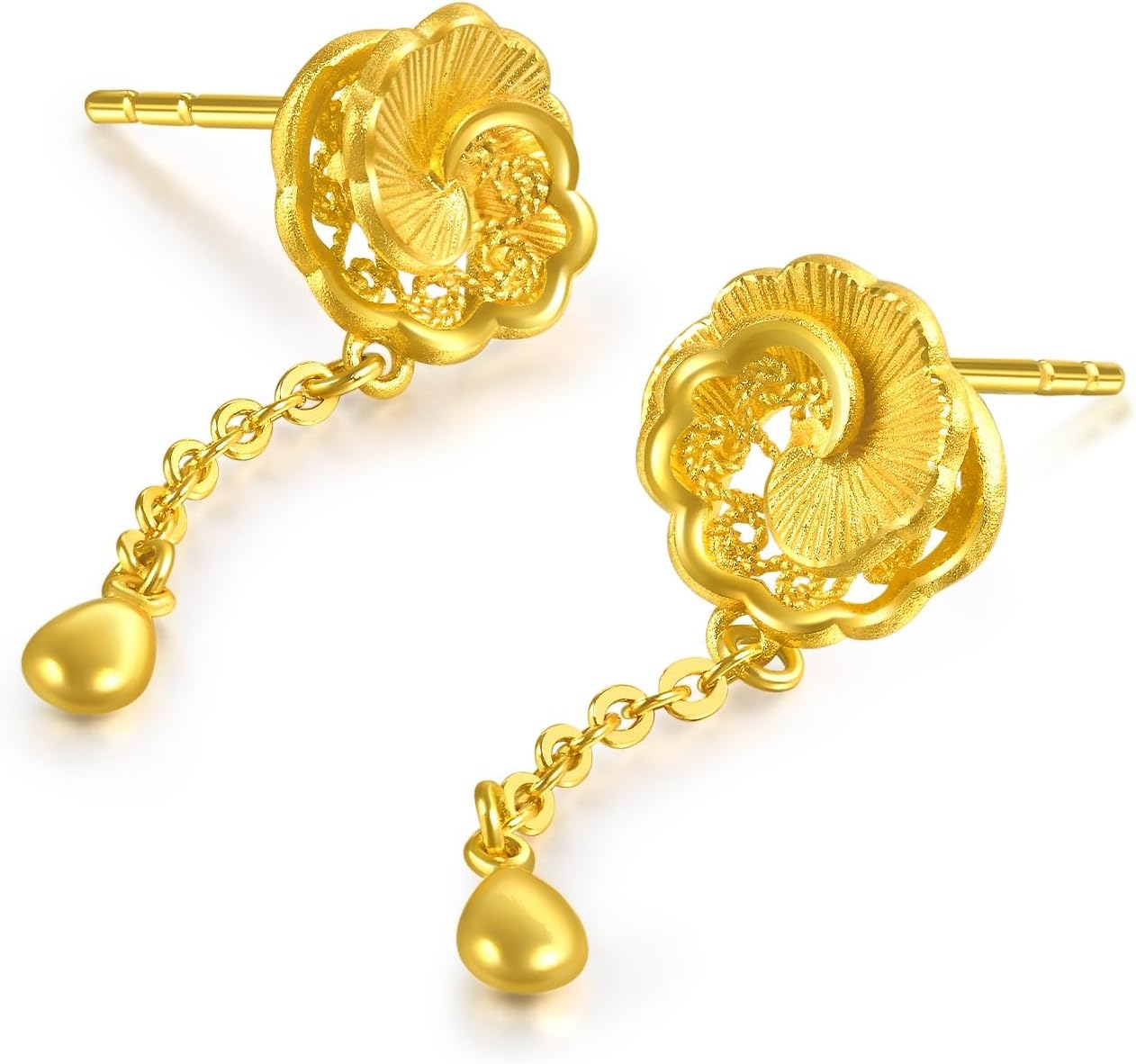 CHOW SANG SANG 999.9 24K Gold Chinese Wedding Collection Chinese Wedding Camellia Bloom Dangle Earrings for Women 95839E