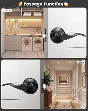 Gobrico 1 Pack Matte Black Passage Interior Door Lever Handles, Wave/Drop Style No Locking Reversible Door Knobs for Hallway Closet