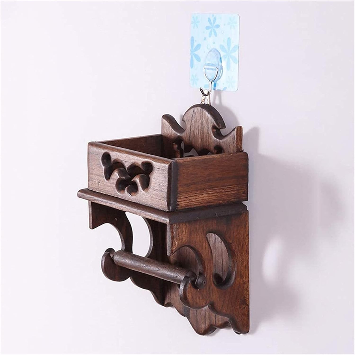 Free Standing Toilet Paper Holder Toilet Paper Holders Wood Tissue Roll Hanger Wall-Mounted Door Toilet Paper Holder Decorative Tissue Paper Roll Dispenser Toilet Paper Holders (Color : B)