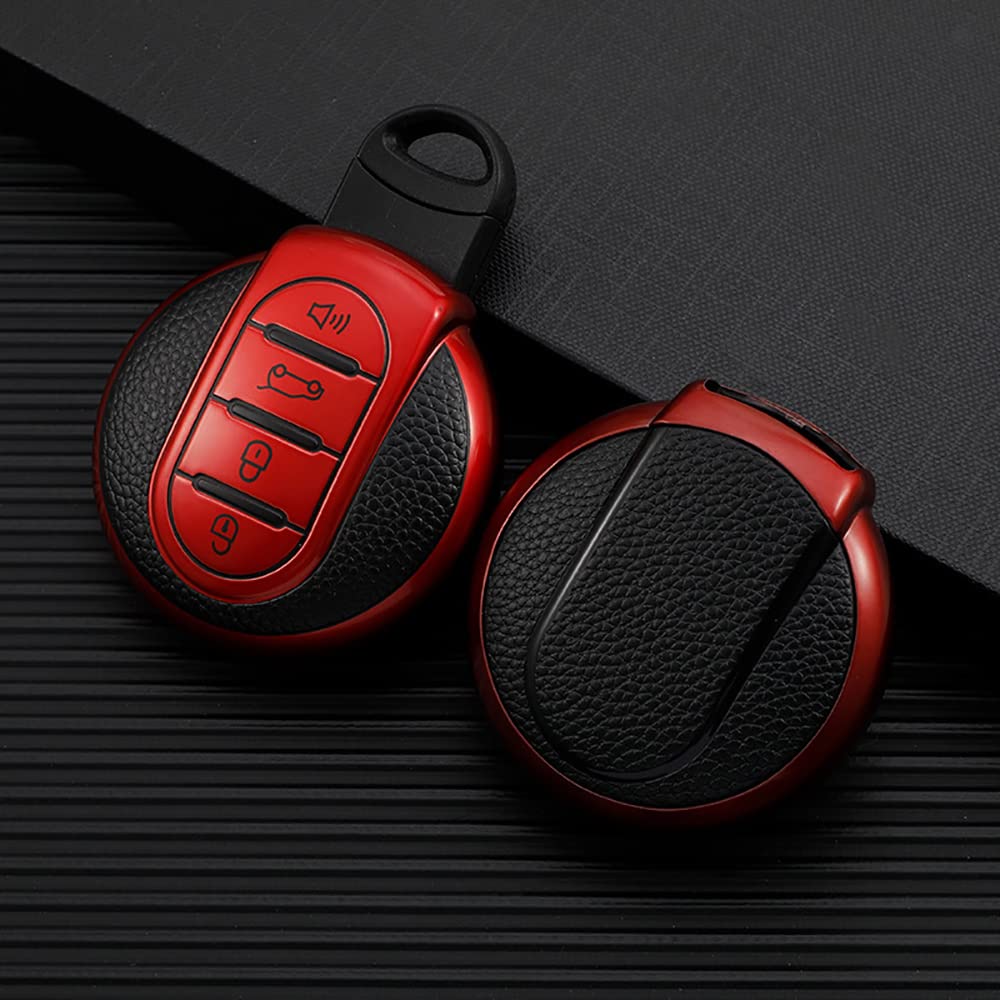 Custodia Portachiavi In Pelle Per Mini Cooper F54 F55 F56 F57 F60 | 3 Pulsanti, Rosso - 4