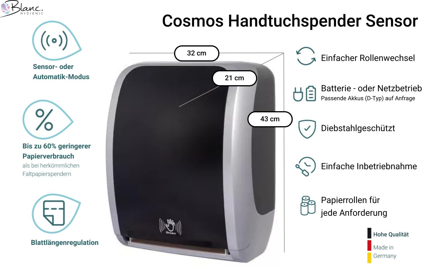 Cosmos Sensor-Handtuchrollenspender Silber-Schwarz