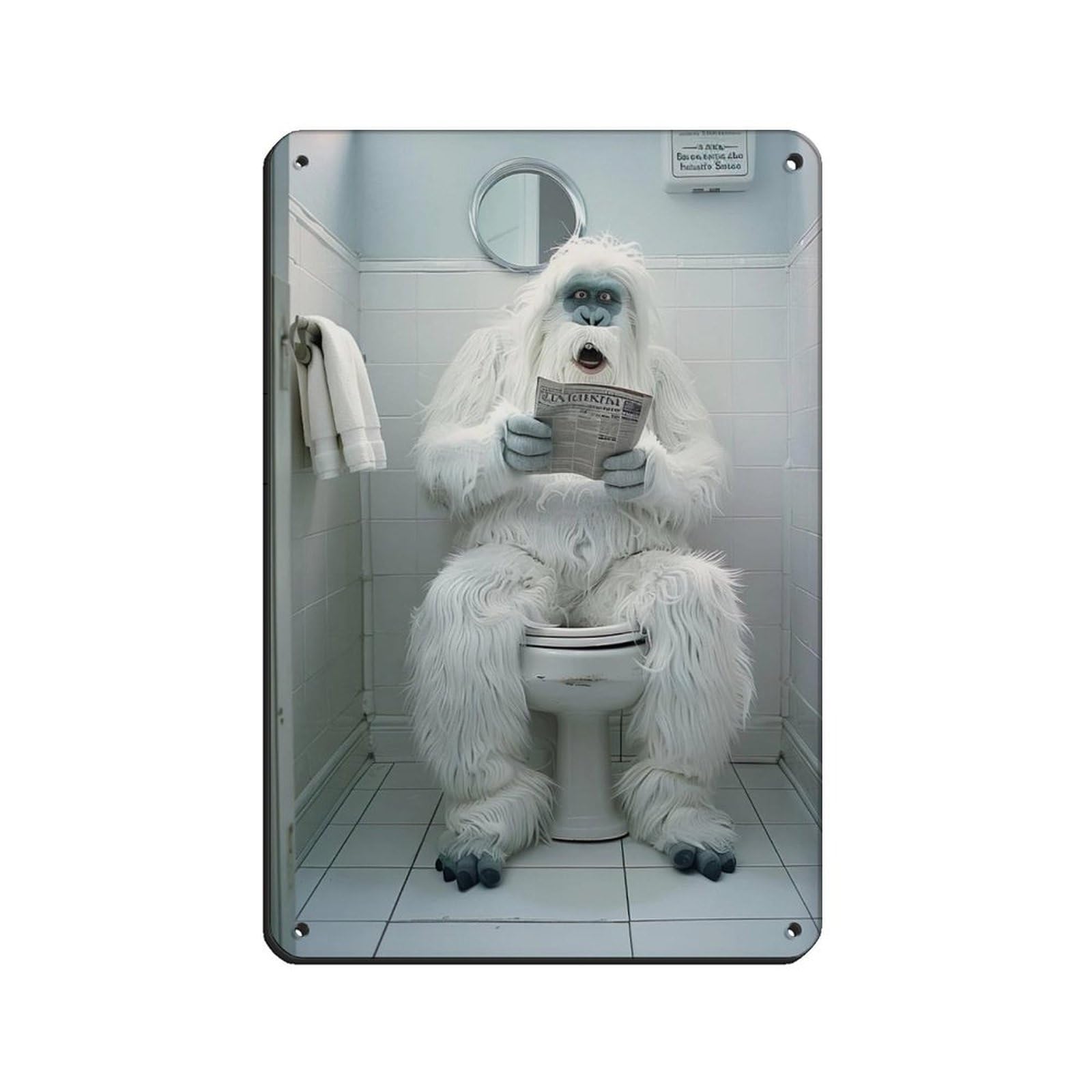 Yeti Sitting on The Toilet Reading A Newspaper (8) Tin Sign Vintage Metal Pub Club Cafe Bar Home Wall Art Decoration Poster Retro 8x12inch(20x30cm)