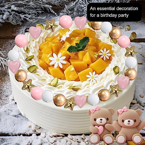 28-tlg. Rosa Teddybär-Kuchen-Deko-Set | Inkl. Happy Birthday-Topper | Für Baby Shower, Geburtstag & Hochzeit