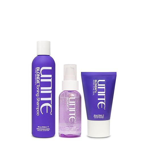 UNITE Cabello - BLONDA Fix, Champú tonificante y acondicionador diario - Mascarilla tonificante - Para rubias 4 floz, 10 floz, 8 floz