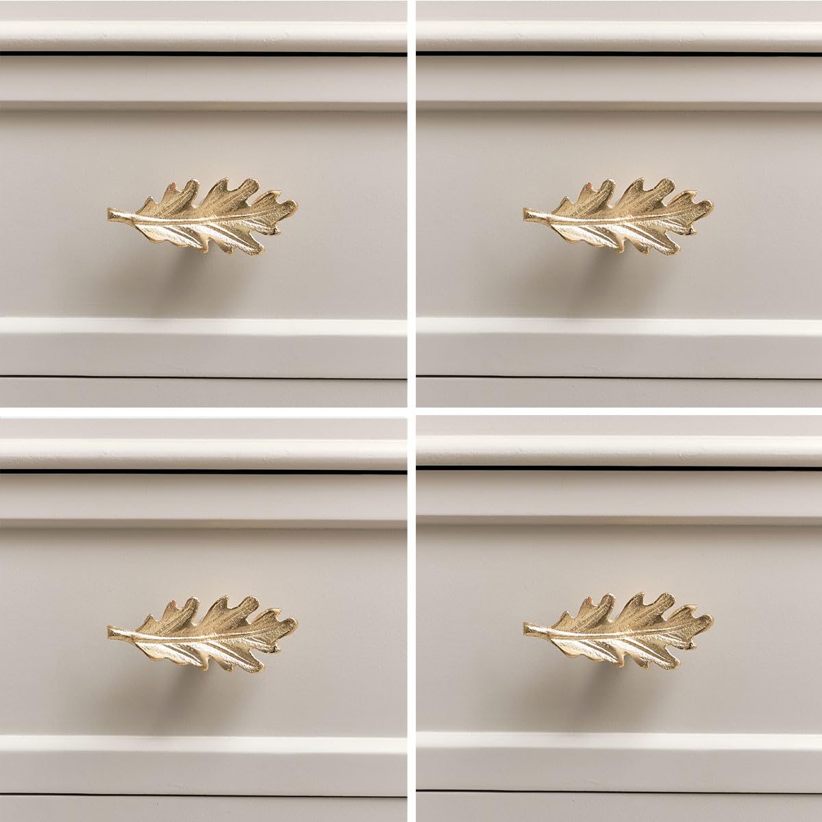 Melody Maison Gold Set Of 4 Shiny Oak Leaf Drawer Knobs