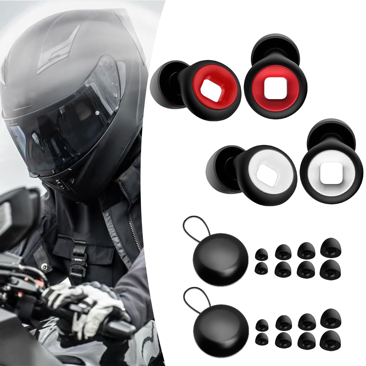 Artvive 2 pary zatyczek do uszu motocyklowych, odgłosy wiatru, ciche chrapanie, zatyczki do uszu do spania na noc i 4 rozmiary zatyczek do uszu w rozmiarach XS/S/M/L, D