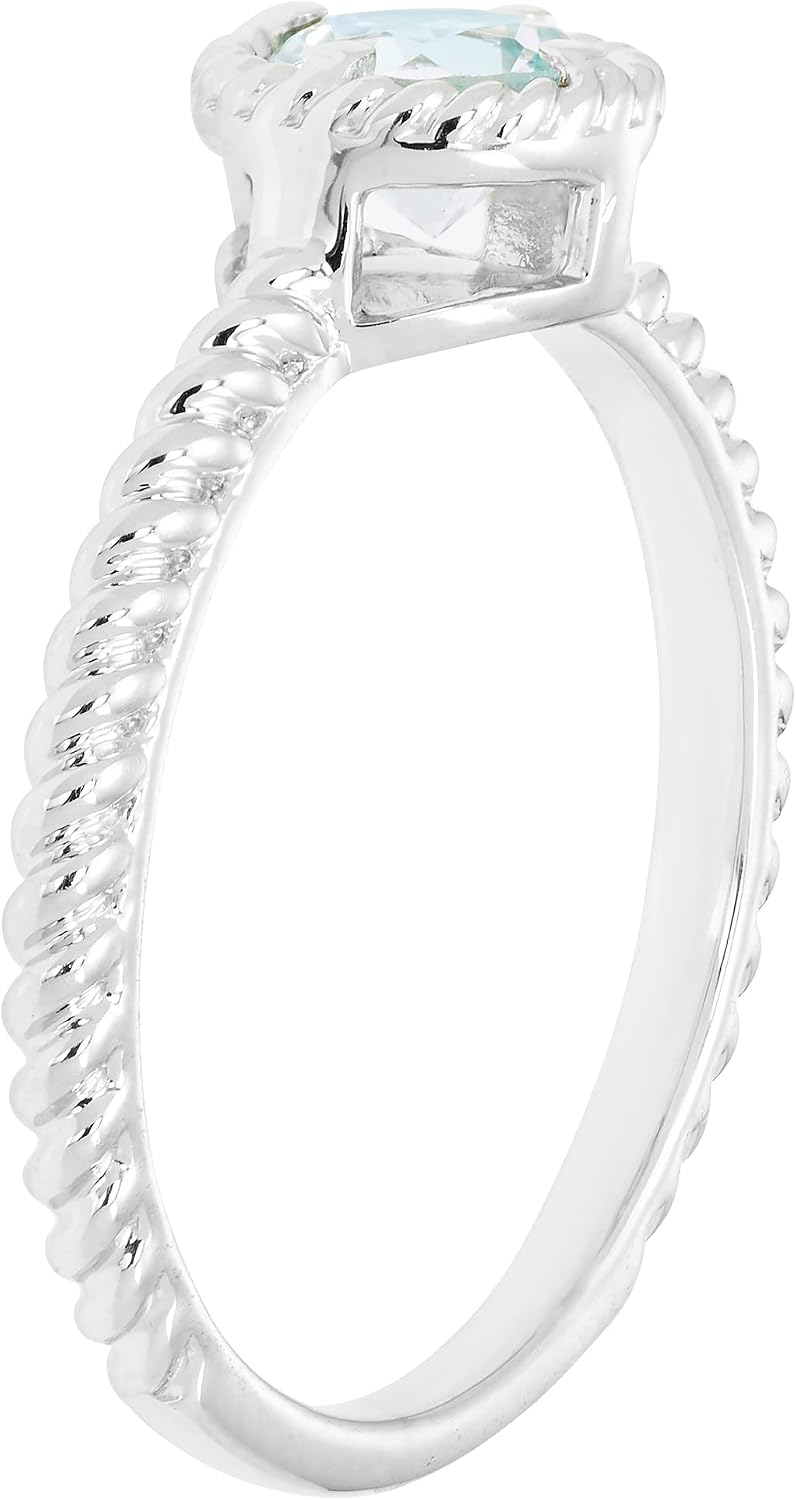 Boston Bay Diamonds Rhodium Plated 925 Sterling Silver Birthstone Gemstone Rope Halo Solitaire Stacking Ring