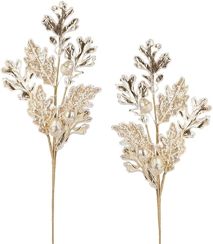 Miniatura 5 de Factory Direct Craft Grupo de 2 aerosoles de hojas de roble y bellotas artificiales metálicos dorados para arreglos de otoño y exhibiciones