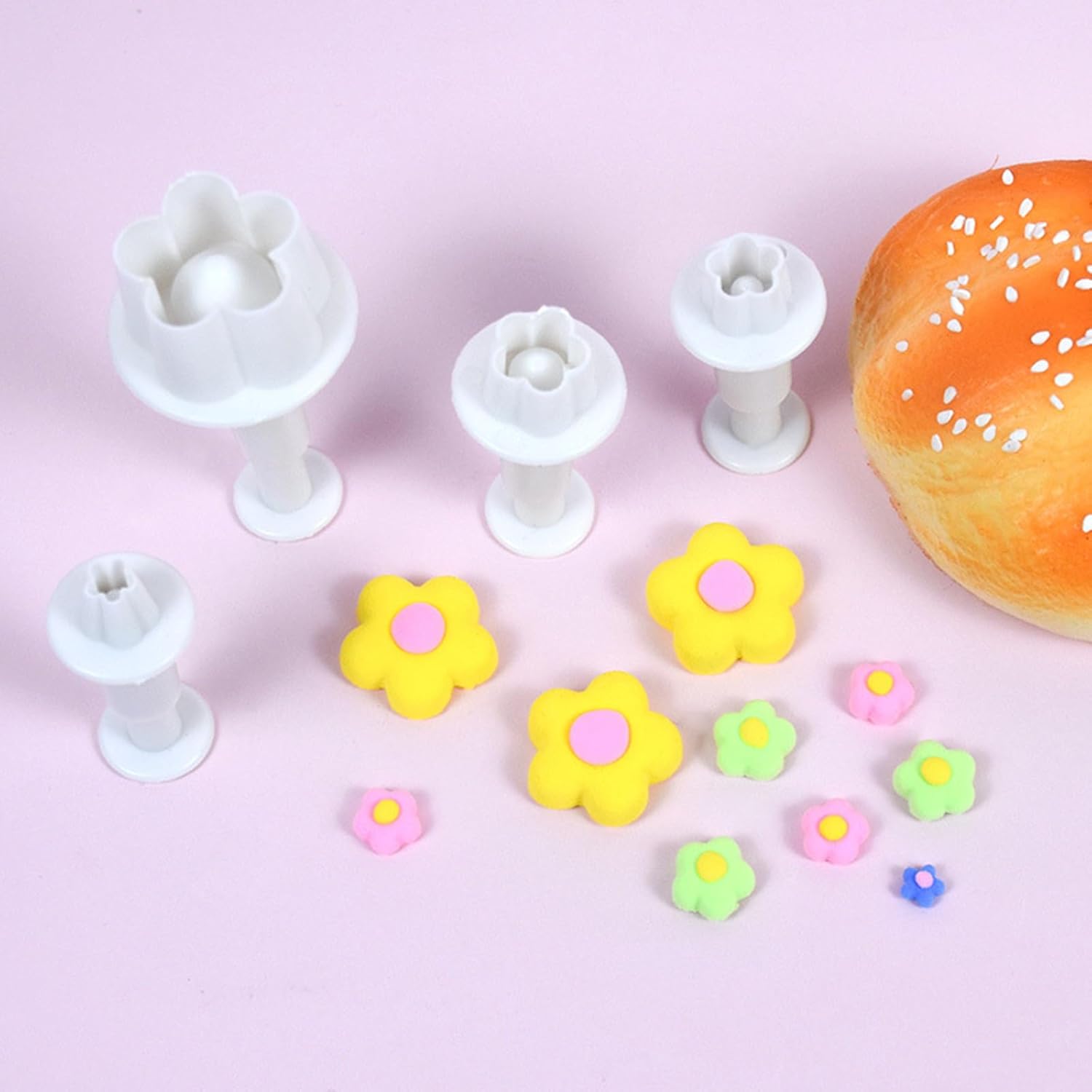 8 Pcs White Flower Plunger Cookie Cutters - Blossom Fondant Mold, Plastic Baking Tools for Cake/Dessert/Candy Sculpting & DIY Decor - Image 8