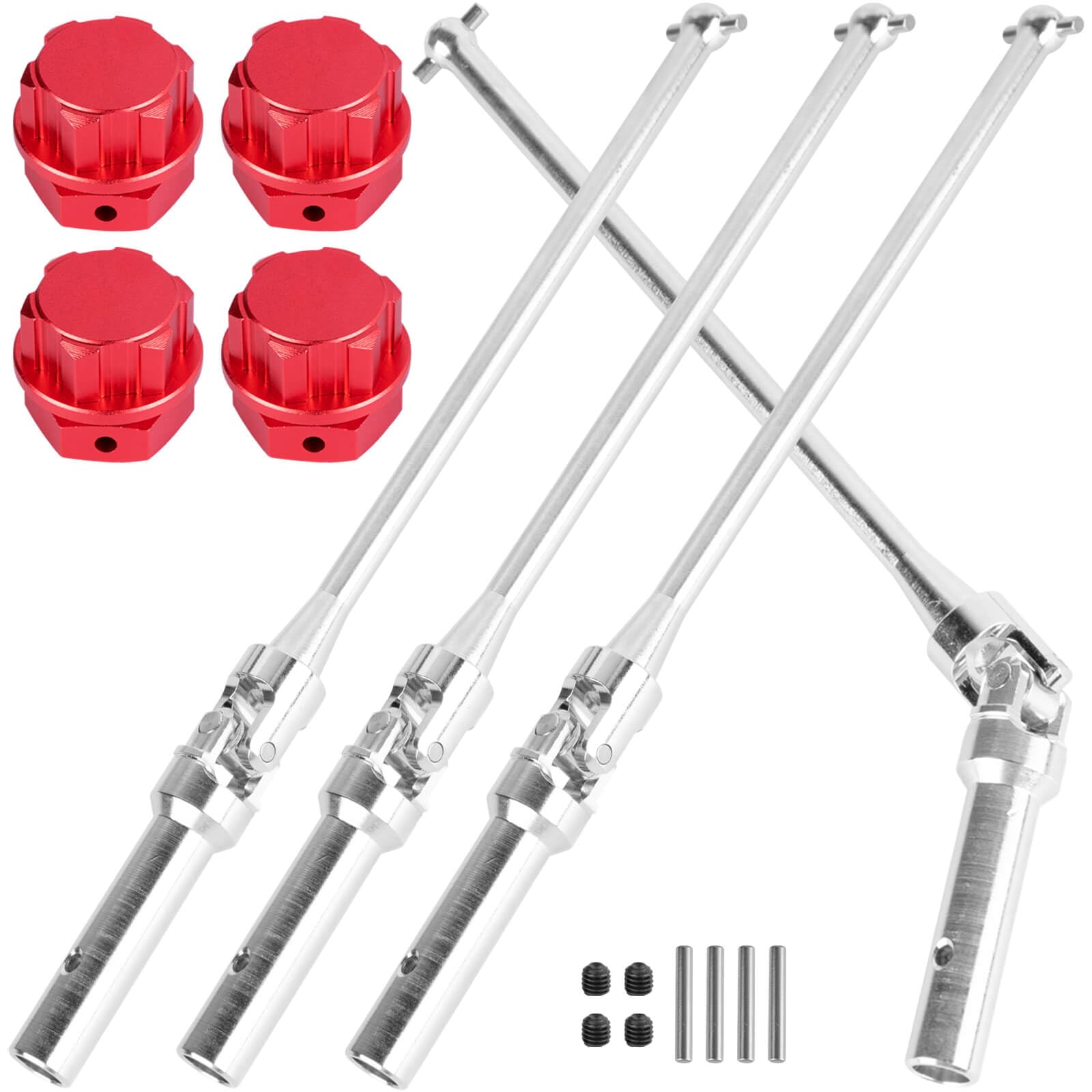 BRCatWPark RC Drive Shaft Axles (Front Rear) Upgrades Part for 1/5 KRATON 8S BLX Outcast 8S BLX,4PCS CVD Driveshaft w/Wheel Hex Nuts Hop Ups,Silver & Red