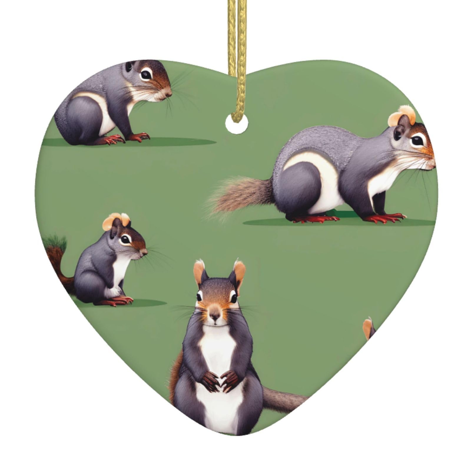 Nbtghga White Red Squirrel Print Christmas Ornaments, Ceramic Hanging Ornament, Xmas Tree Decoration, Holiday Home Decor