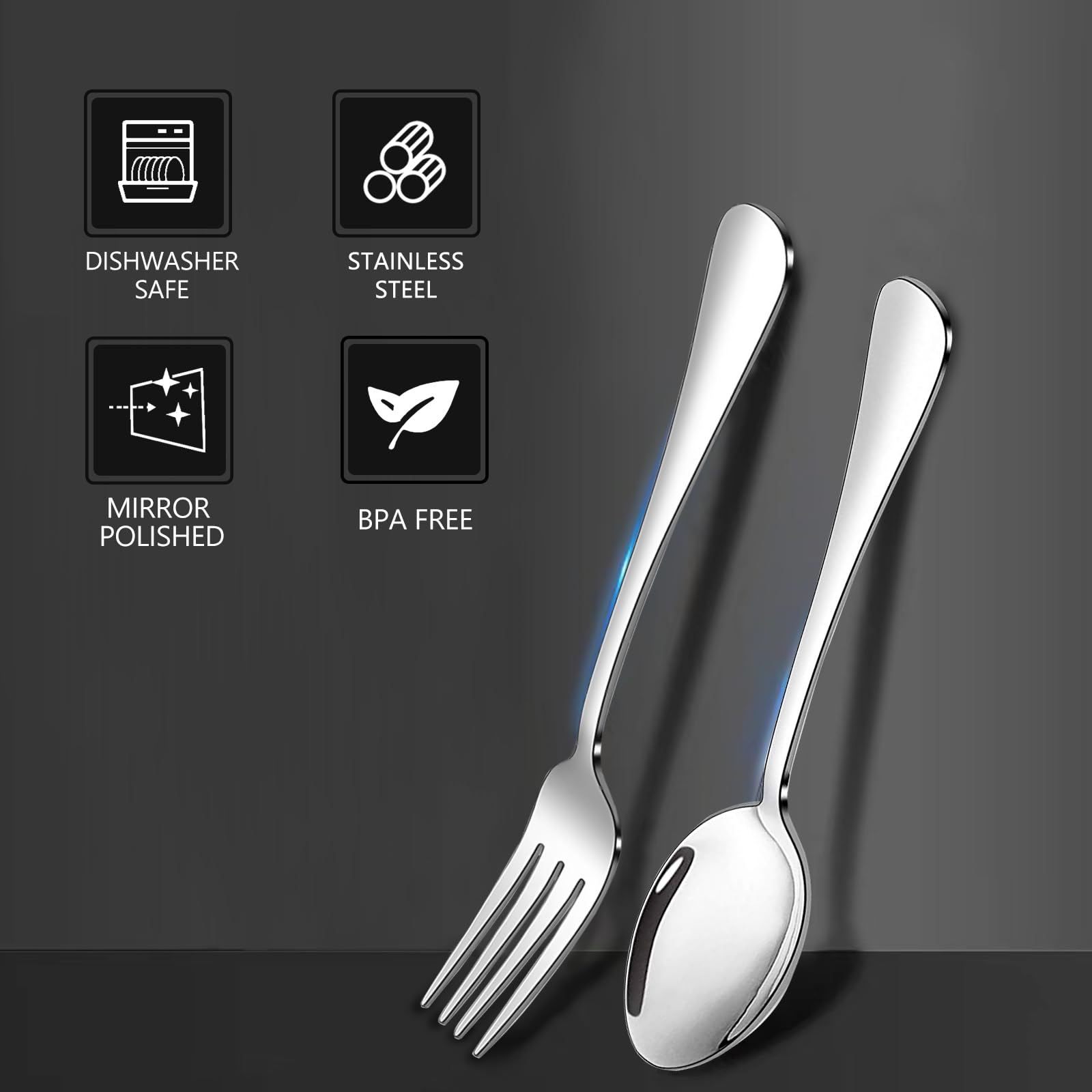 Juego de tenedores y cucharas, 10 tenedores de ensalada de 6.7 pulgadas y 10 cucharas de sopa de 6.7 pulgadas, juego de 20 cubiertos de acero inoxidable, pulido espejo y apto para lavavajillas