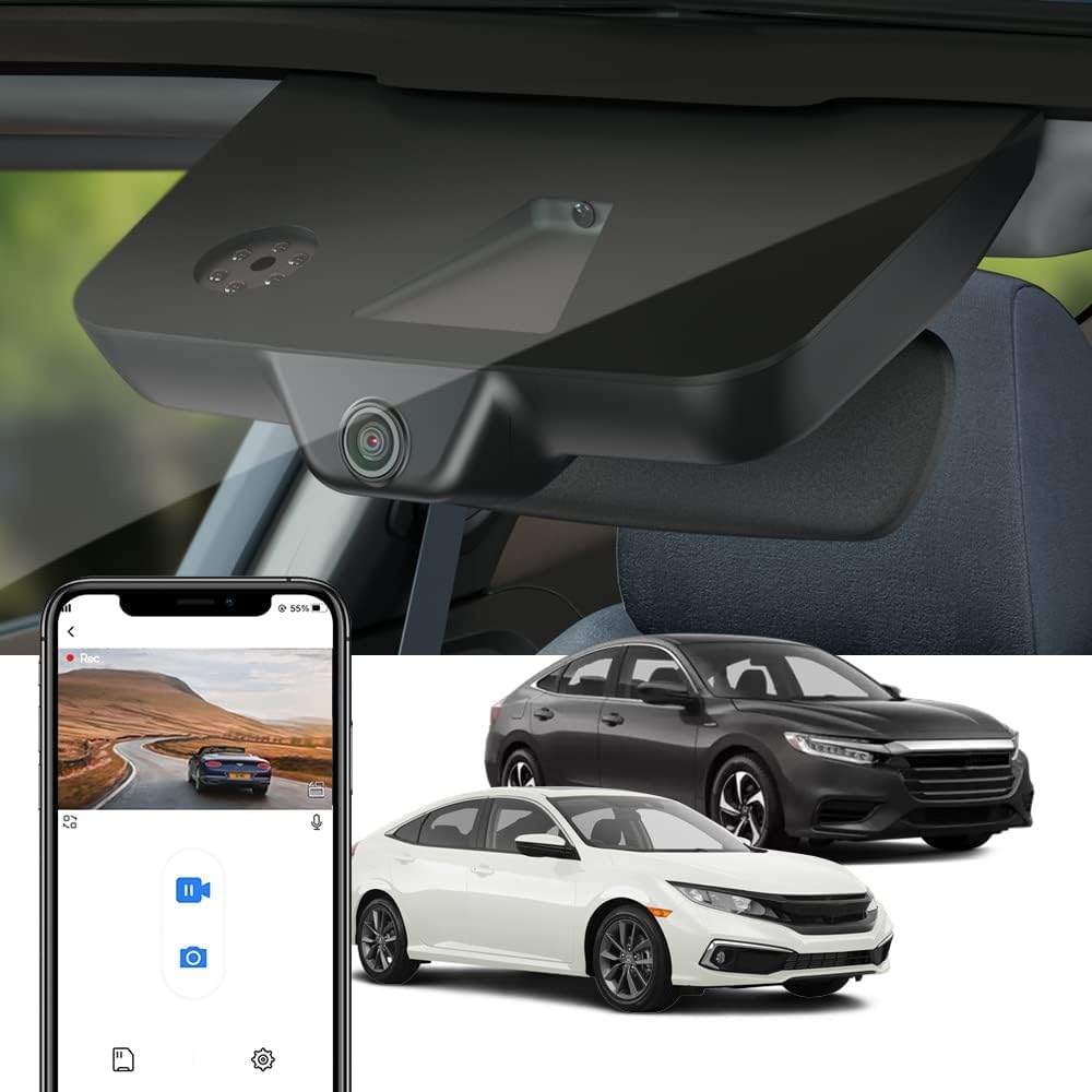 Fitcamx Dashcam Compatible avec Honda Civic 2016-2021 Sport LX EX Touring Si & Insight 2019-2022 (HD2-0323), Caméra de Voiture 4K OEM WiFi 2160P, G-Senseur, Enregistrement en Boucle, WDR, Carte 64 Go