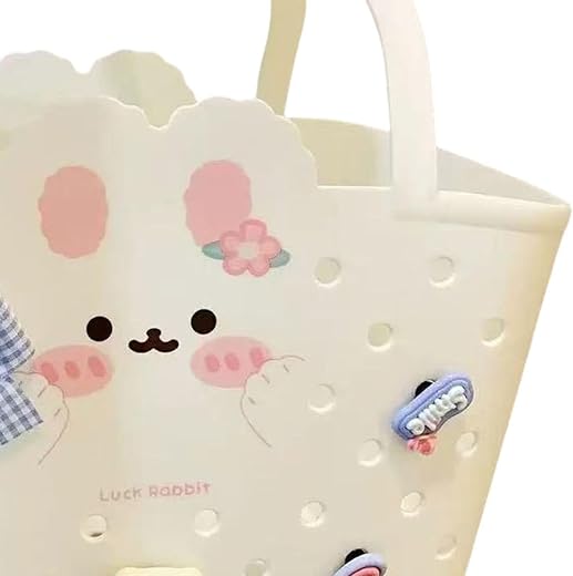 SNAPPSY Beach Bag Washable Summer Lightweight Portable Waterproof Fashion Top Handle White