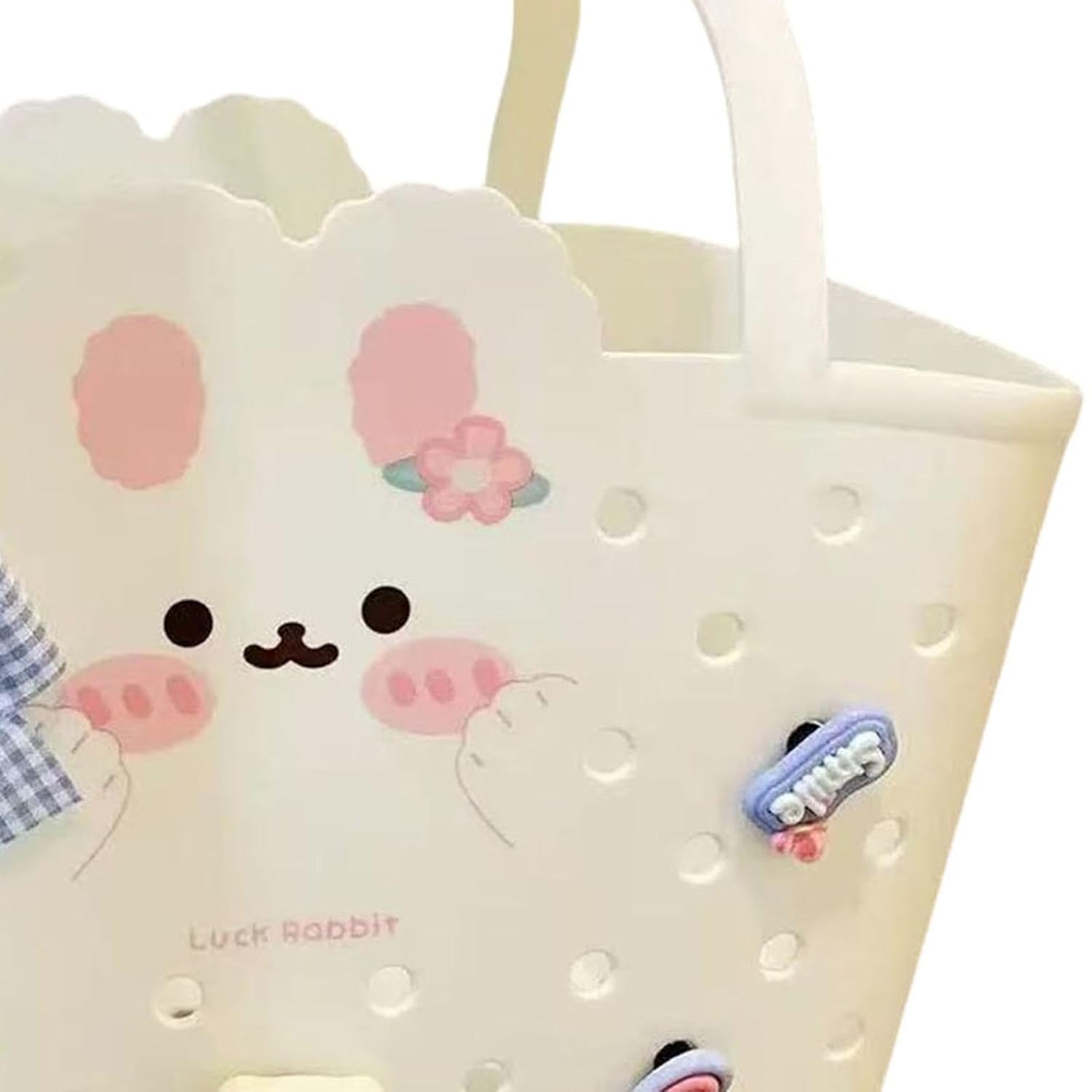 SNAPPSY Beach Bag Washable Summer Lightweight Portable Waterproof Fashion Top Handle White
