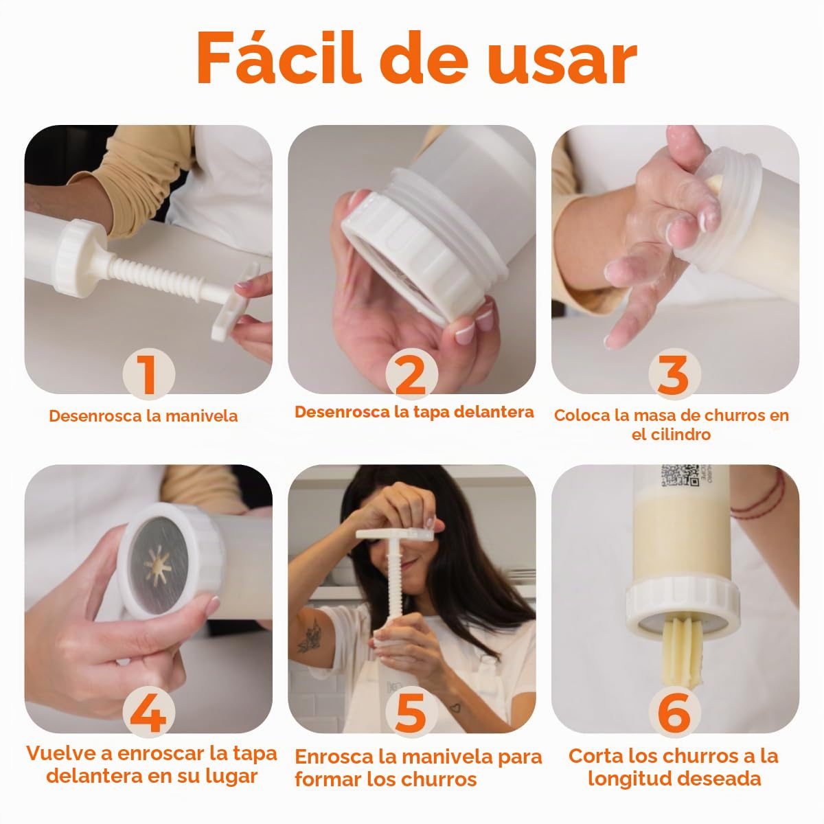 KneadEat Churro Maker - Kit de Churreera con mango impulsado por refuerzo - Bolsa de tuberías con aguja de relleno y receta QR para churros rellenos en casa y proyectos de horneado con niños - 3