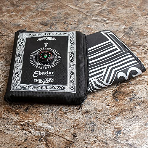 ABDEEZ Portable Prayer Mat with Built-in Qibla Compass and Pouch - Pray Anywhere, Anytime! (Black), 120 x 70 cm (Square) - Image 4