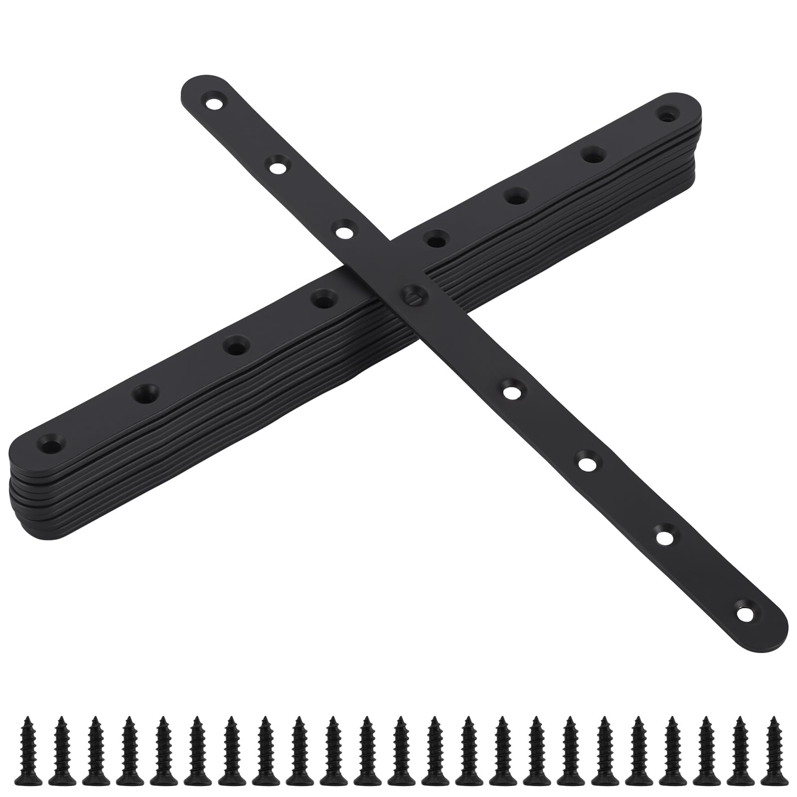PINGEUI 12 Pcs Black Mending Plates, 293 x 19 mm Flat Straight Brace Brackets, Stainless Steel Joining Plates with Screws for Wood Project and Fixing Furniture