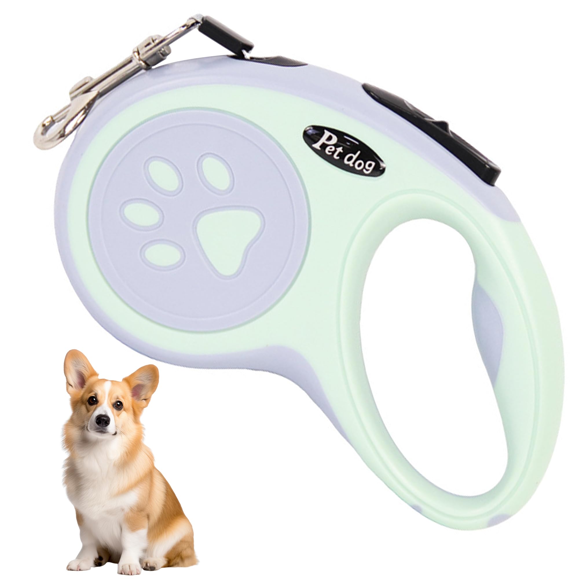 5m/16ft Retractable Dog Leash – Tangle-Free Nylon Tape with One-Hand Brake & Lock – Anti-Slip Handle for Small to Medium Dogs Outdoor Walking, Training & Travel(Green)