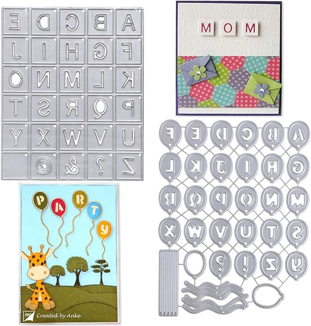 VINFUTUR 2 Sets Alphabet Letter Dies Block & Balloon Pattern 26 Letters Cutting Dies for Card Making Metal Embossing Stencil Template for DIY Scrapbooking Paper Card Craft