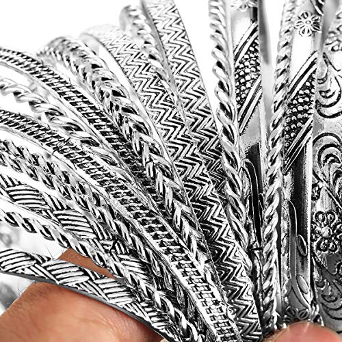 Ensoul Flower Mixed Metal Aztec African Indian Vintage Bangle&Bracelets for Women Set of 19/2.68" Dia3