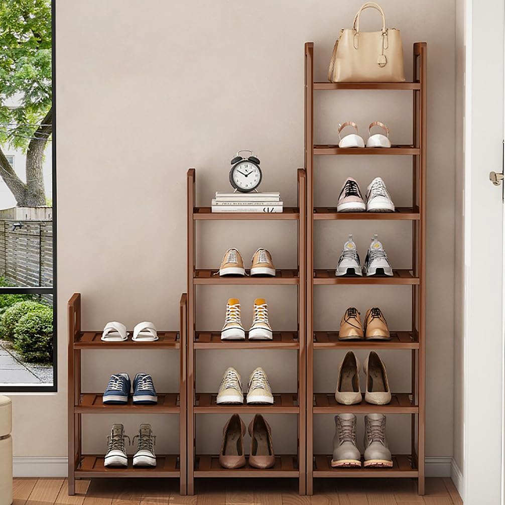 WYRNOBRX Small Shoe Rack for Entryway with Multiple Shelves Simple Bamboo Storage Cabinet Multi-Tier Shoes Storage Zapateras Organizer for Home Hallway Furniture,Brown,L30*H42*W25