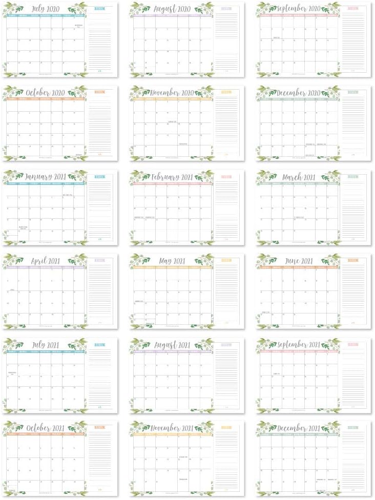 Greenery 2020-2021 Large Monthly Desk or Wall Calendar Planner, Big Giant Planning Blotter Pad, 18 Month Academic Desktop, Hanging 2-Year Date Notepad Teacher, Mom Family Home Business Office 11x17"
