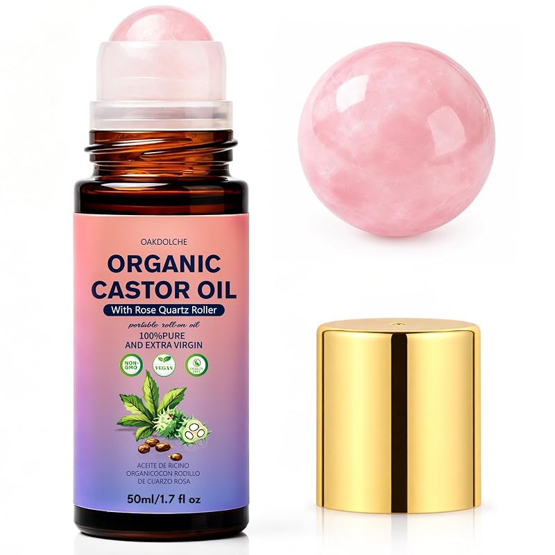 Óleo de rícino OAKDOLCHE com aplicador roll-on de quartzo rosa, 50 mL