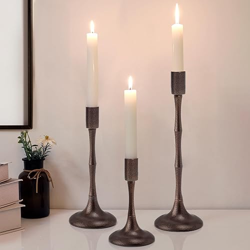 Juego de 3 portavelas cónico color marrón