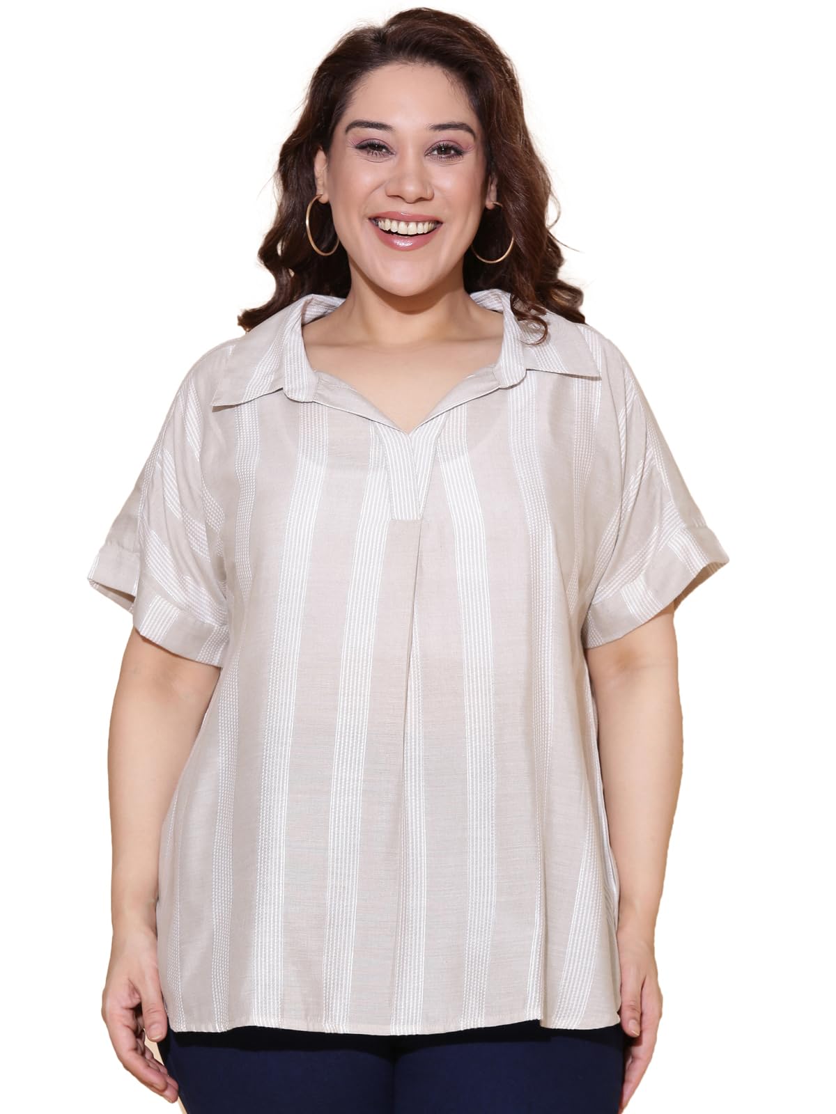the pink moon Women's Plus Size Drop Shoulder Top, Grey, Regular Fit, Hidden Button Down Collar, Adult, Viscose-picture-20