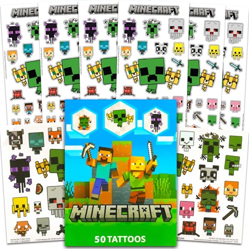 Minecraft Stickers and Tattoos Party Favors Bundle - 50 Video Game Temporary Tattoos and 150 Video Game Stickers for Kids Boys Girls | Minecraft Party Favors Set