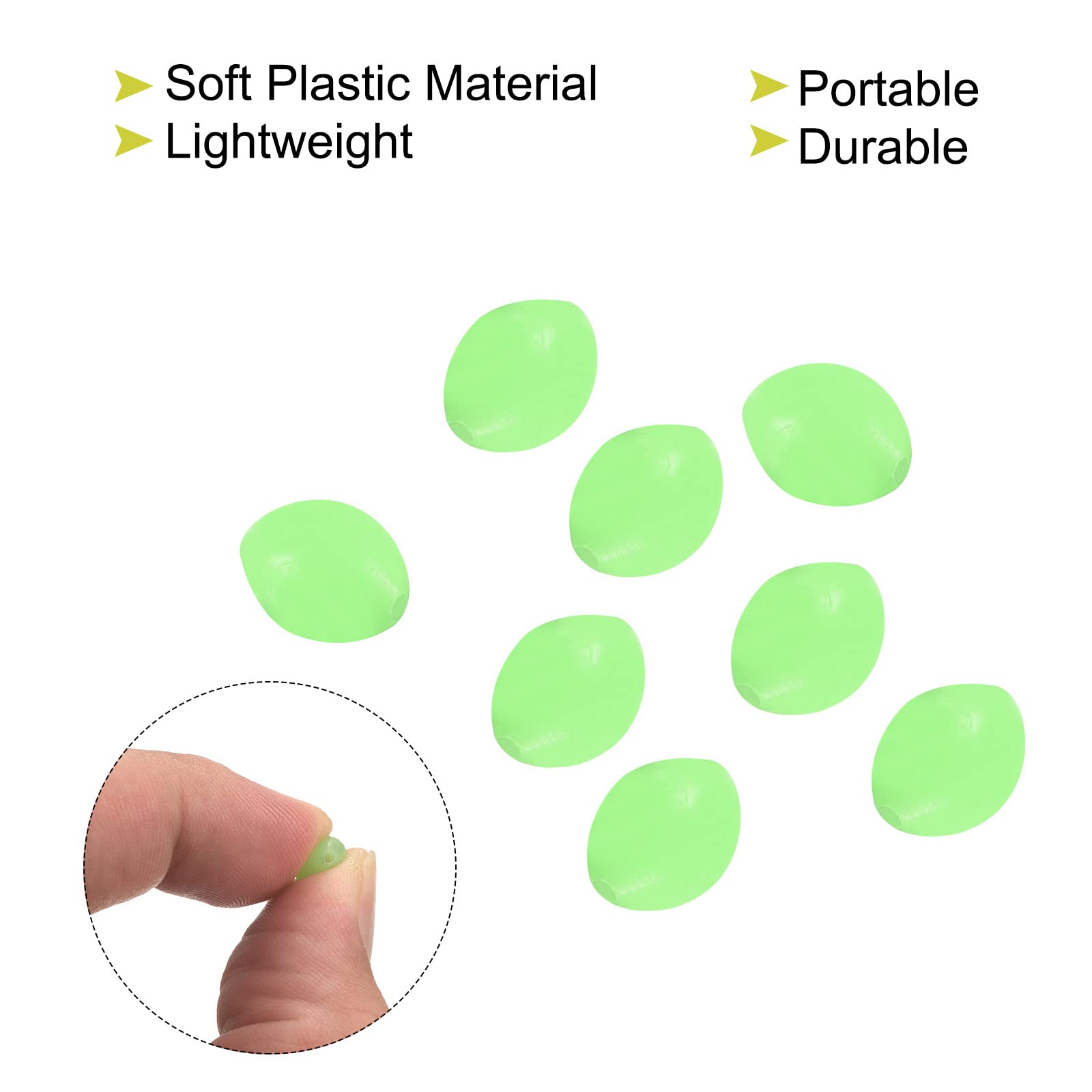 PATIKIL 8x6mm Luminosas Pesca Cuentas, 200uds Suave Plástico Brillante Pesca Cebo Huevos Aparejo Cuenta Aparejo Herramienta Ovalada, Verde