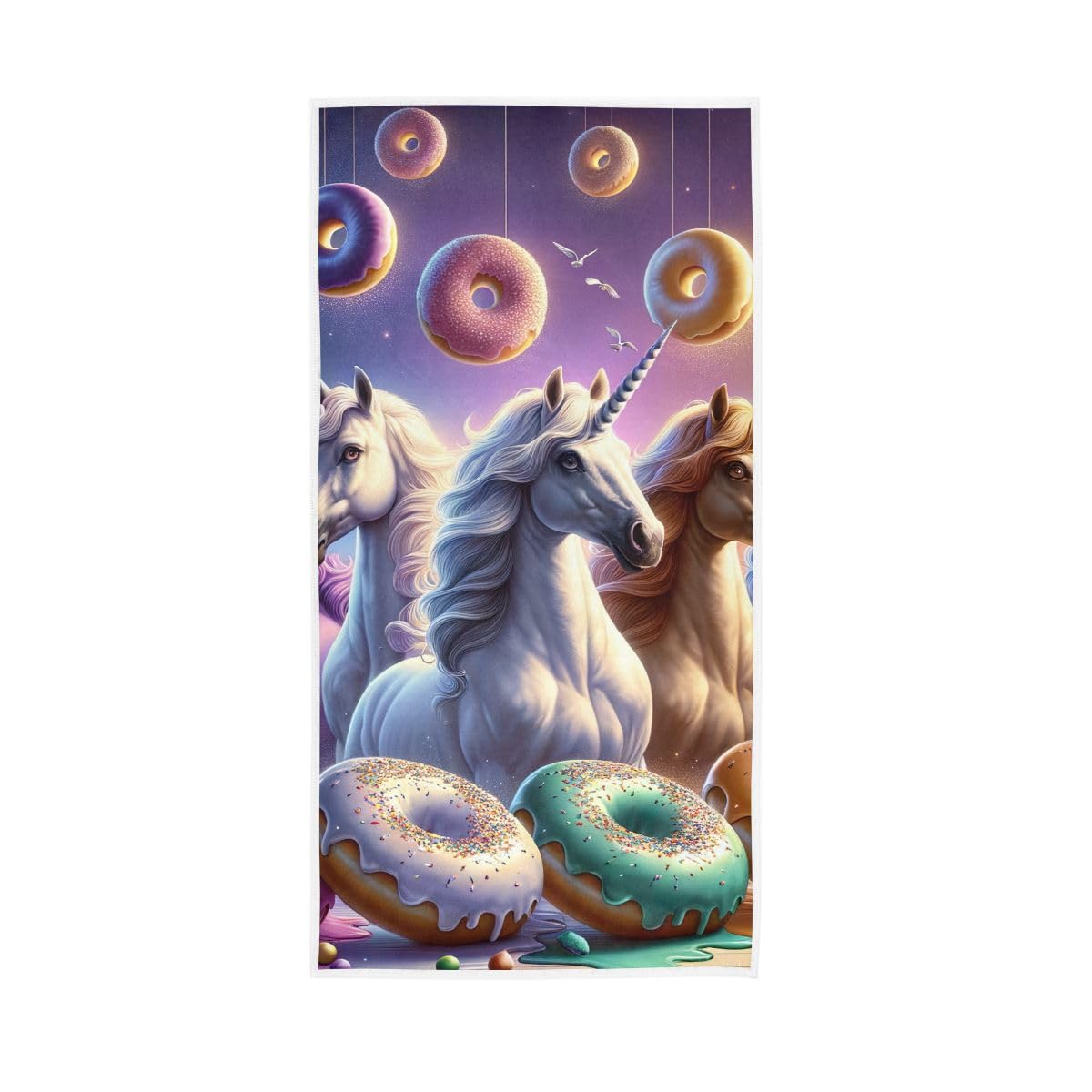 LSRCPD Unicorns and Donuts Bathroom Hand Towels Decorative, Hand Towel for Bathroom, Travel, Camp, Hotel, Spa 15 x 30 Inches