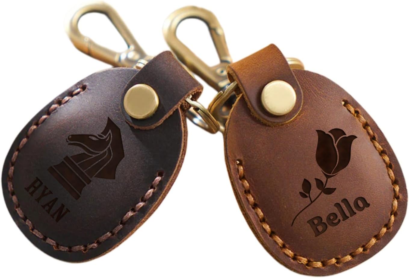 Custom Name Leather Cover, Personalized Vintage Pet Collar Keychain, Scratch-Resistant Protective Key Ring Case For Tracker