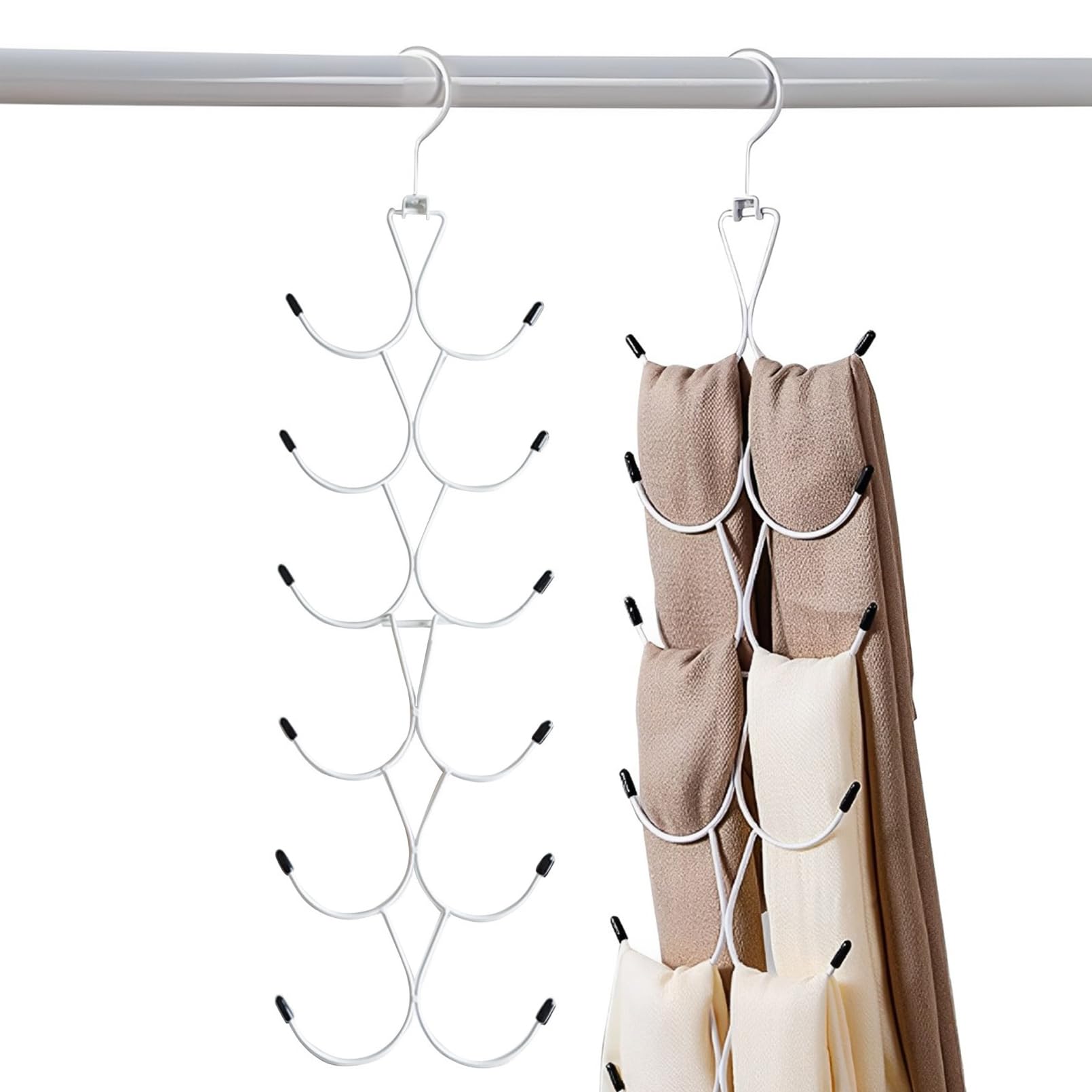 Haoxyo White 1 Pack Scarf Hanger,Scarf Organizer With 12 Hooks,Foldable Tie Hanger For Wardrobe,Space Saving Closet Organizer For Scarves,Shawl,Belt,Tie (White)